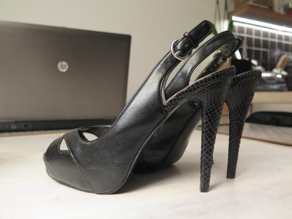 Szpilki GUESS 37 czarne 12cm sandały platforma