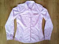 Elegancka bluzka koszulowa w delikatne różowe paseczki, roz. 164