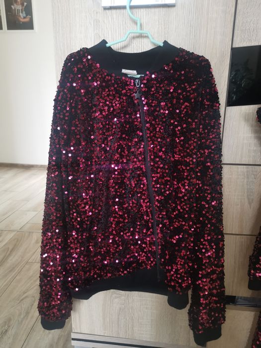 Bluza rozpinana cekiny bordowa 158 smyk