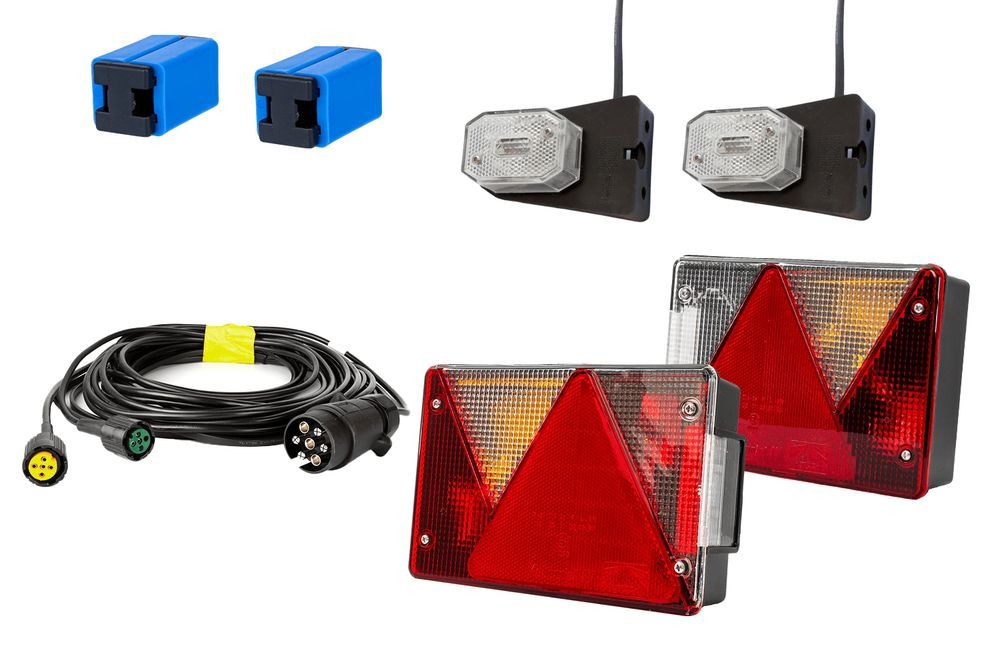 Lampy tylne ASPÖCK + obrysowe + wiązka 5,3m 7-PIN + szybkozłączki