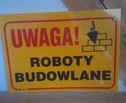 Tablica ostrzegawcza, metalowa: roboty budowlane