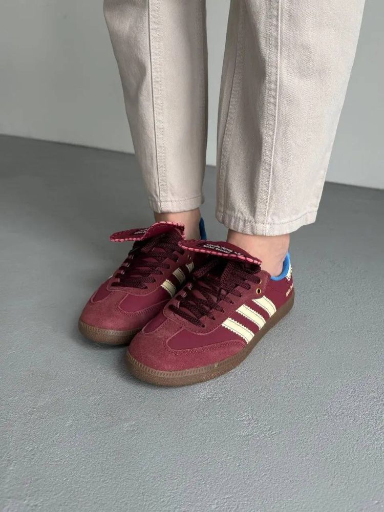 Жіночі кеди кросівки самба бордові Adidas Samba x Wales & Bones Bordo