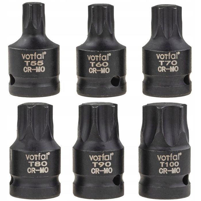 Bity Udarowe Zestaw Bitów Torx T55-t100 Nasadki Klucze Nasadowe 1/2" 6