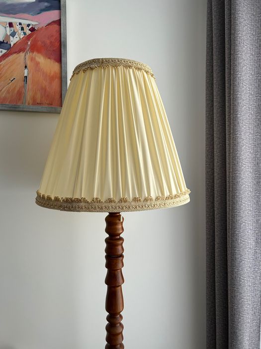 Lampa podłogowa stojąca drewniana vintage retro nowy abażur stylowa