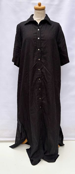 Sukienka Czarna Długa Len Lniana H&M Linen Blend M 38 Koszulowa