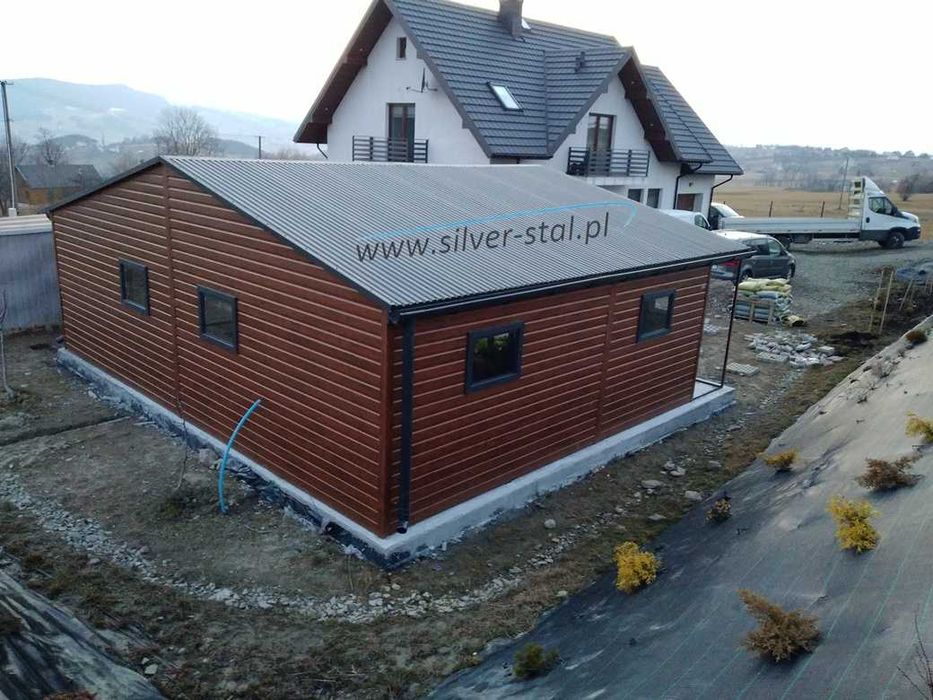 Garaż blaszany drewnopodobny z wnęką 8x6 8x5 8x7