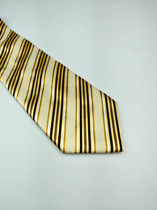 Guy Laroche żółty kremowy jedwabny krawat w paski lip24