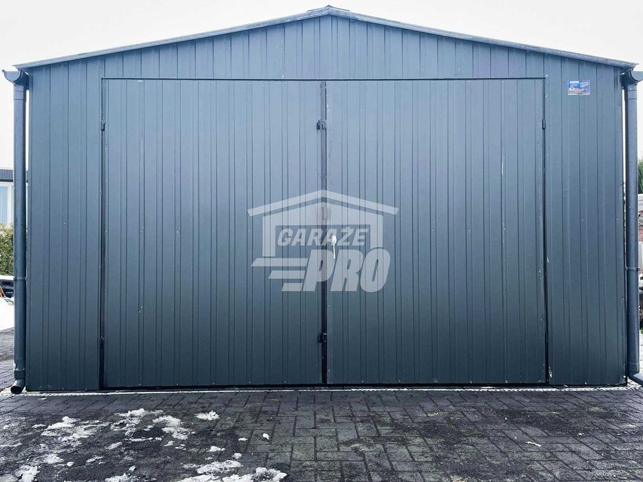 Garaż blaszany 4x5 Brama + okno Antracyt  Dach dwuspadowy GP145