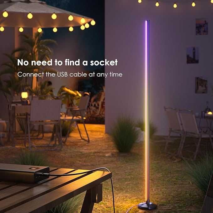 Lampa stojąca RGB LED, 165 cm, ściemniana i zdalnie sterowana