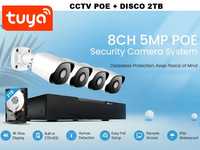 CCTV  Sistema Vídeo Vigilância POE +4 Câmaras 4K 5MP TUYA (NOVO)