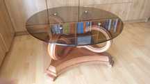 Mesa de centro madeira com tampo de vidro redondo