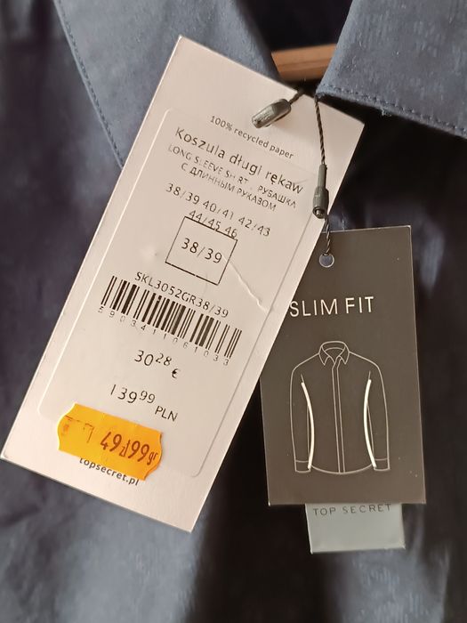 Granatowa bawełniana męska koszula slim fit 38/39 z długim rękawem