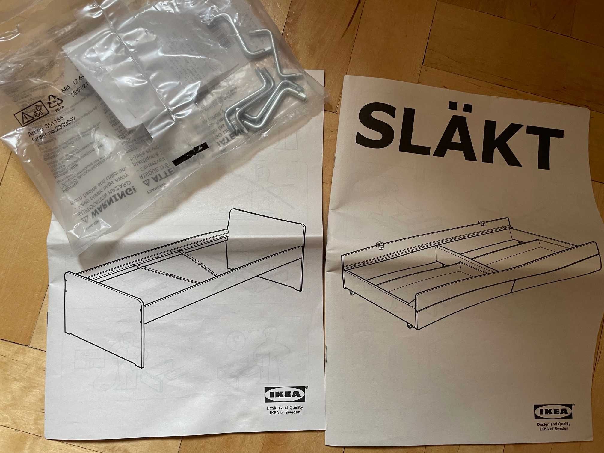 Łóżko IKEA SLAKT białe z łóżkiem dolnym i pojemnikami