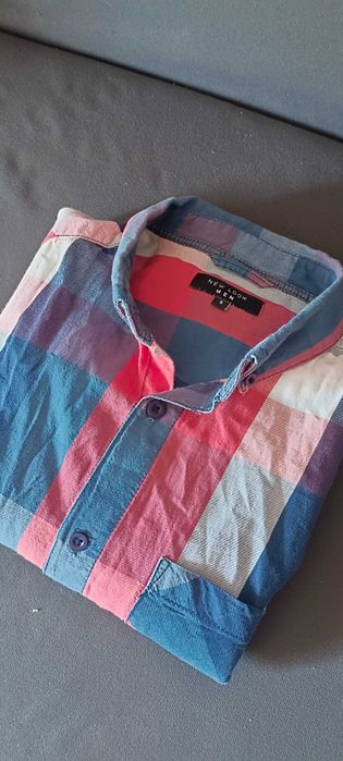 Casualowa koszula w kratę z krótkim rękawem S bawełna