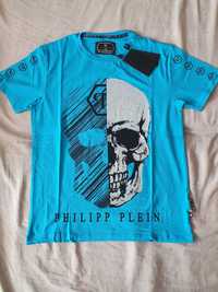 NOWA męska koszulka Philipp Plein t-shirt PP błękit czacha XL czaszka