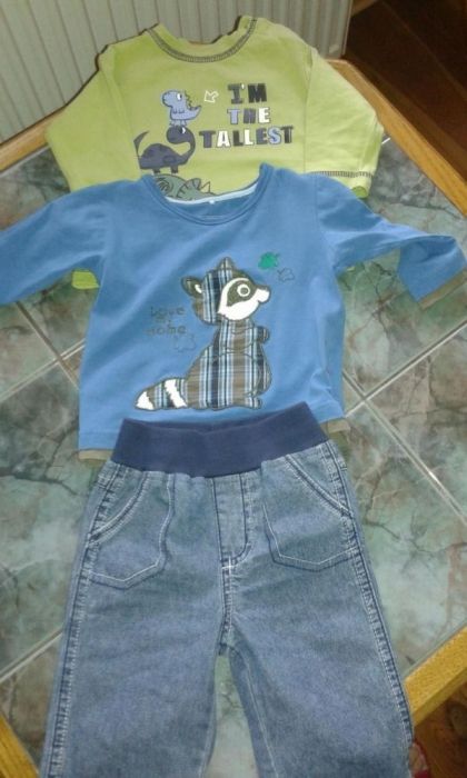 Zestaw ,komplet 62-68:dżinsy i 2 bluzeczki