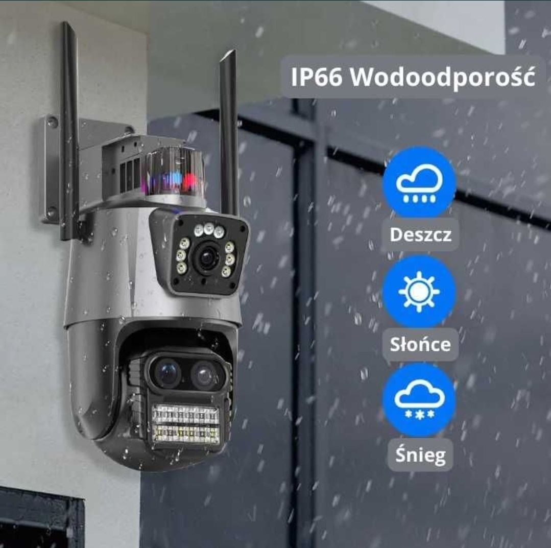 Kamera obrotowa zewnętrzna 3 obiektywy! 9MP Monitoring Alarm Okazja!