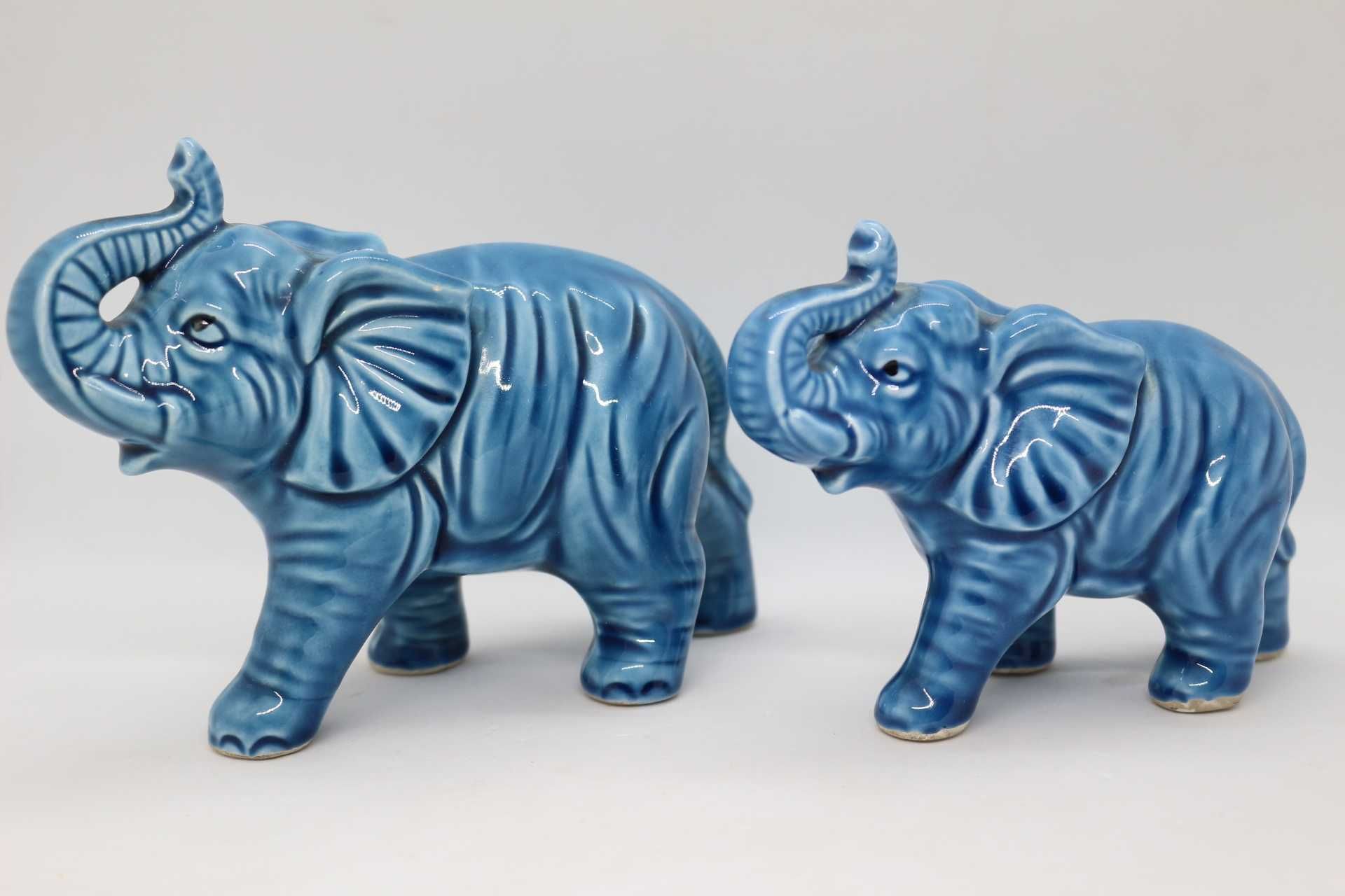 2 Elefantes em Porcelana Chinesa Monocromáticos Azuis XX