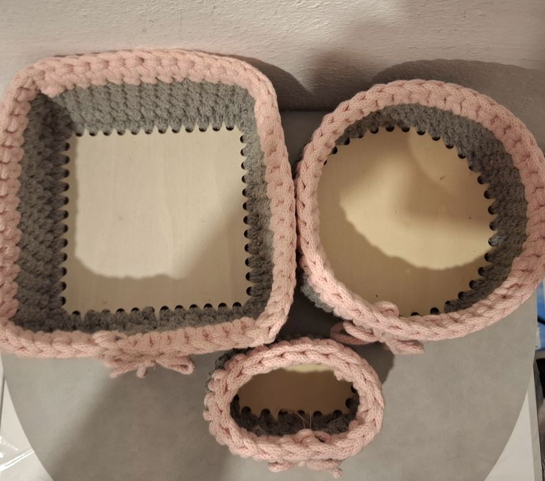 Koszyk na szydełku komplet kosz sznurek bawełniany handmade rękodzieło