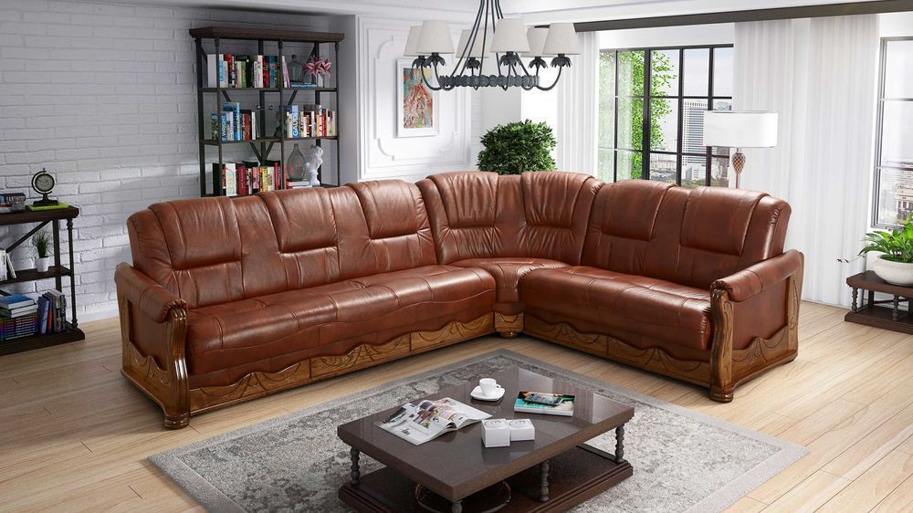 Narożnik wersalkowy skórzany 3/2 KOMFORT skóra naturalna/dąb PRODUCENT