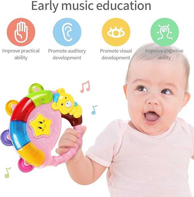 Grzechotka dla niemowląt tamburyn z muzyką i światłami 6 m +