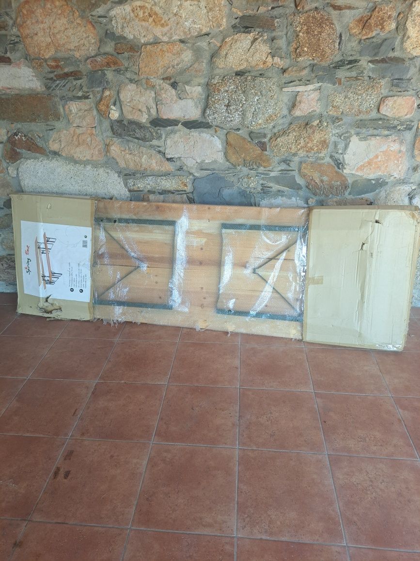 2 Conjuntos de mesa com bancos de madeira, dobráveis, para exterior