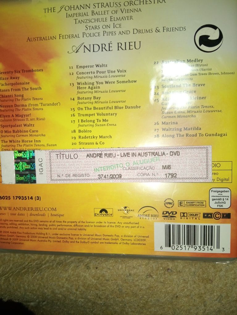 André Rieu live in Austrália dvd Selado