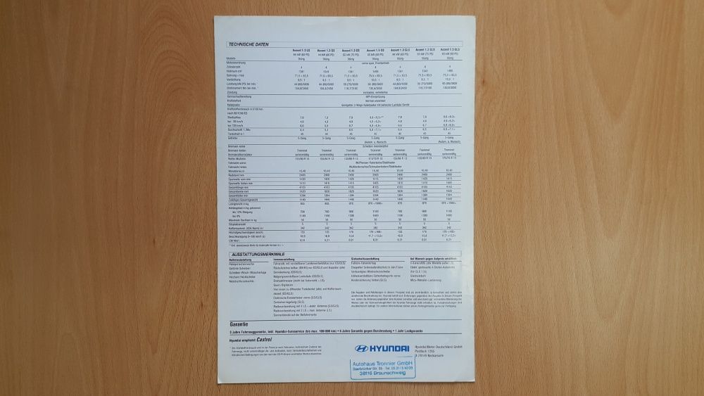 Prospekt Hyundai Accent. 1996 rok. Język niemiecki.