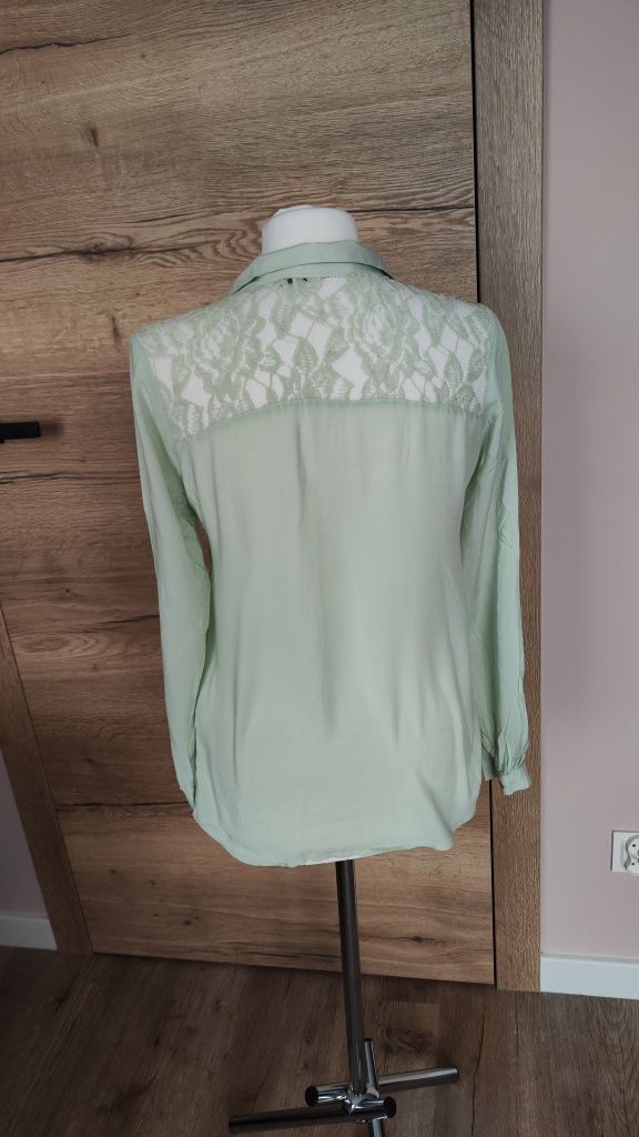 Koszula z koronką vintage retro miętowa Reserved 38