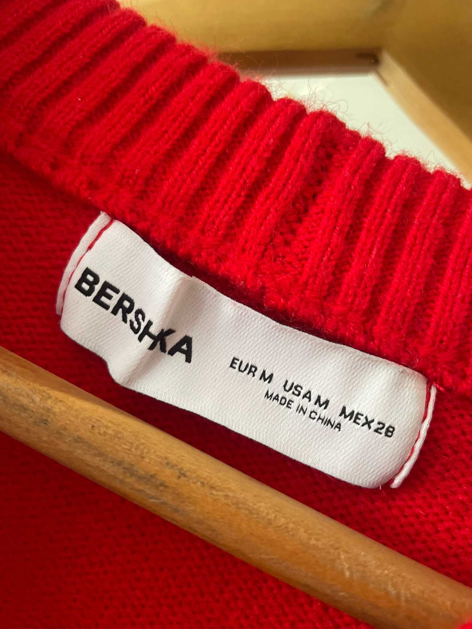 Bershka sweter czerwony wełna wool obszerny oversize M 38