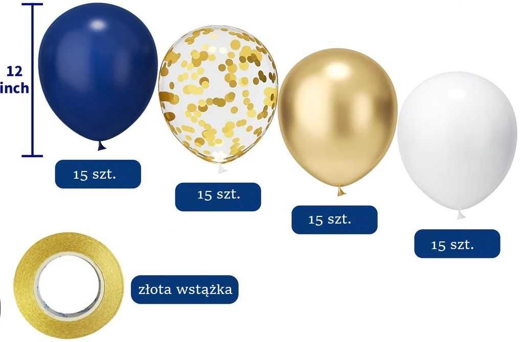 Komplet balonów lateksowych niebieskie złote 60 szt.