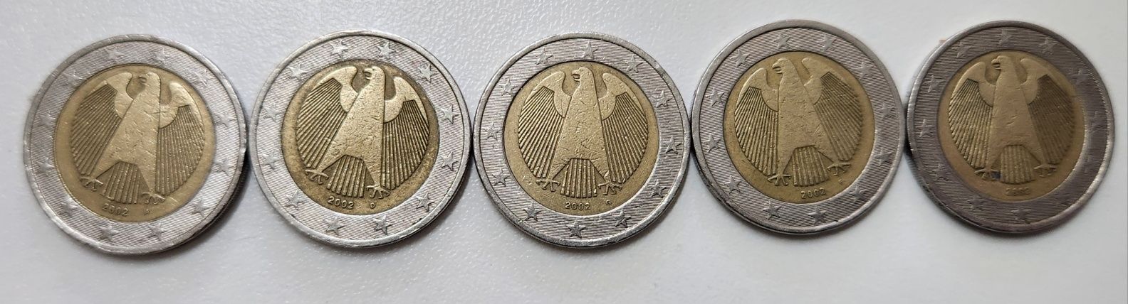 5 Moedas de 2€ de 2002 ( Letras A-D-F-G-J)