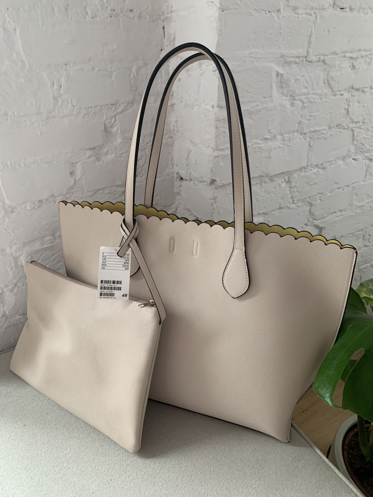 Nowoczesna beżowa torba typu shopper H&M (nowa z metką)