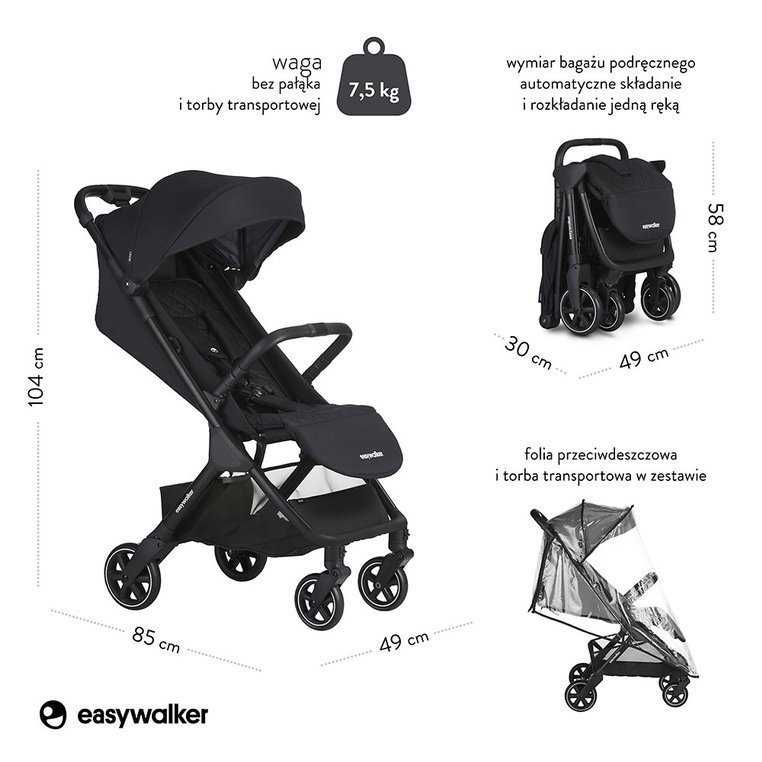 Easywalker Jackey wózek spacerowy +torba transportowa+folia+kierownica