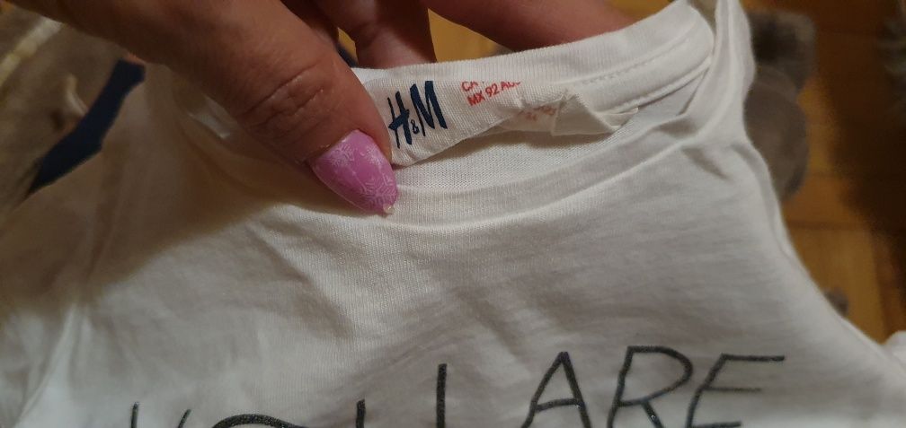 Bluzka H&M r.92, 98 biala czarna kokarda# getry