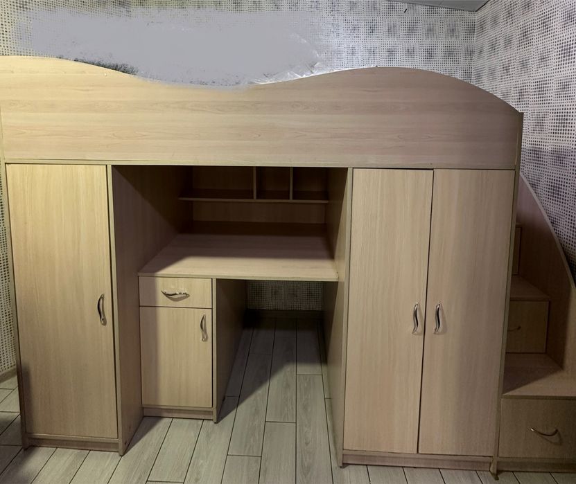 ТЕРМІНОВО!!!Ліжко-горище 6-в-1:ліжко,стіл,шафа,шухляди,полиці + матрас