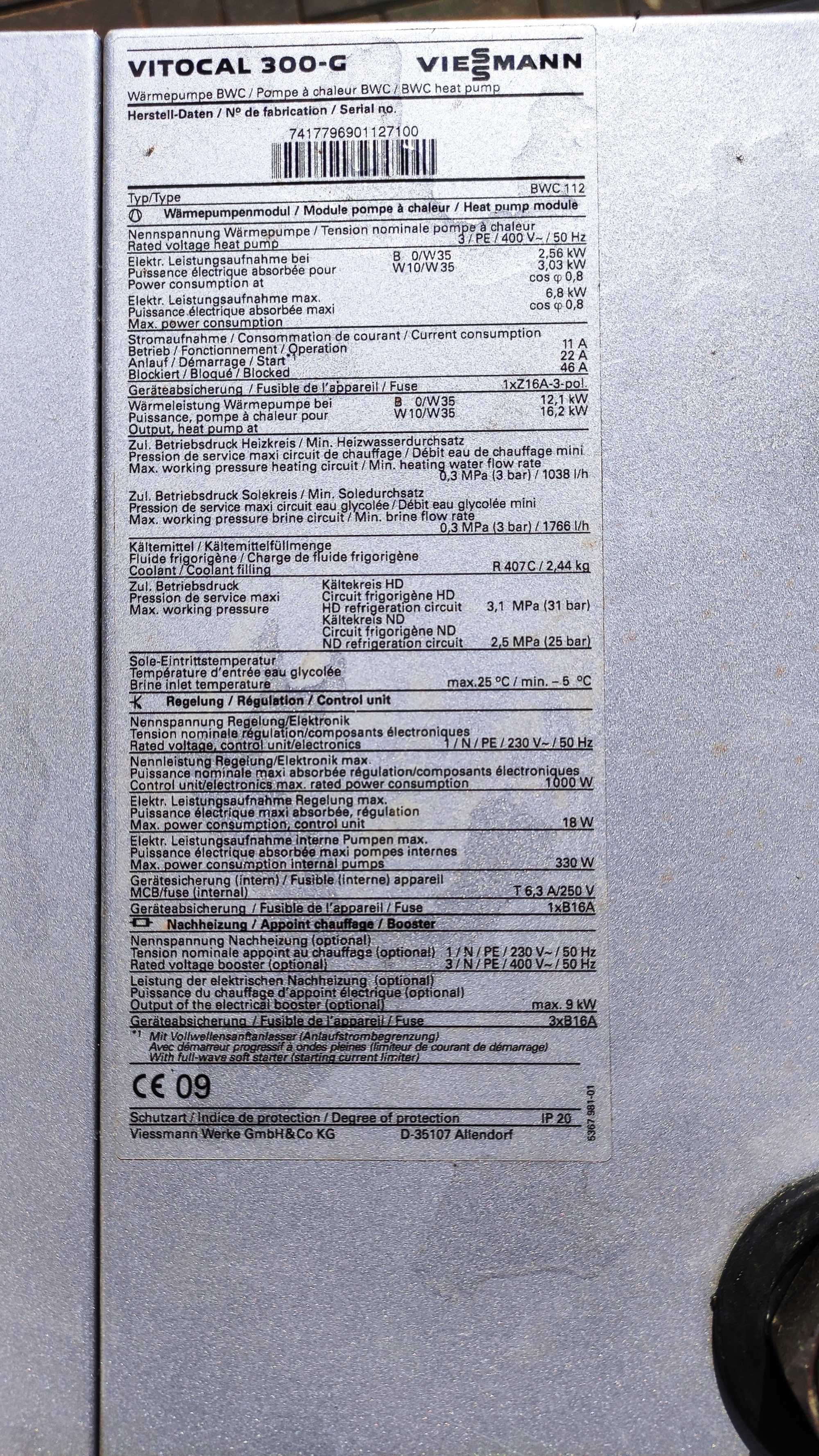 Pompa ciepła gruntowa wodna VIESSMANN vitocal 300 8 - 10 - 16 KW