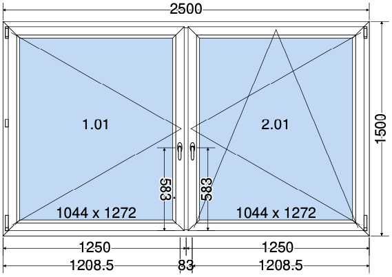 Okno PCV 2500x1500 dwuskrzydłowe R/RU