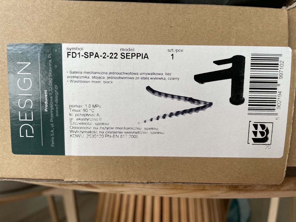Bateria umywalkowa f-design SEPPIA, nowa, na gwarancji
