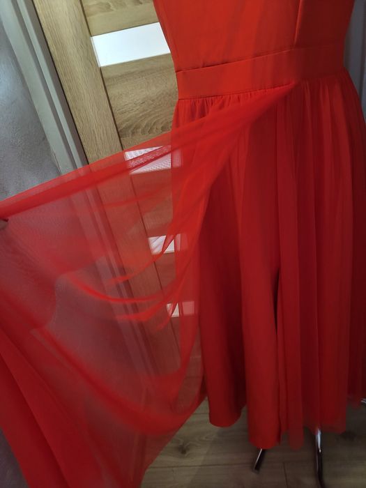 Długa czerwona sukienka 46 tiul wesele bal