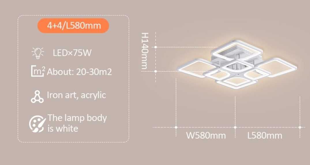 Candeeiro LED Quadrado c/ controlo remoto e APP