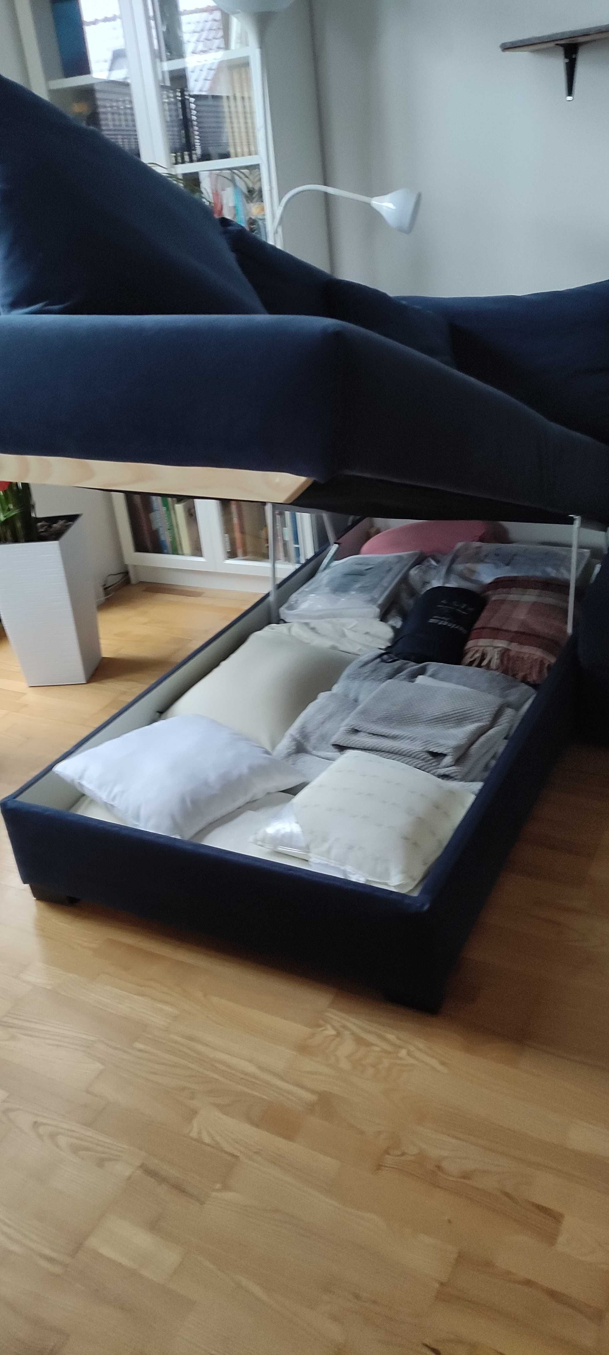 Granatowy narożnik z funkcją spania jak nowy - odbiór osobisty