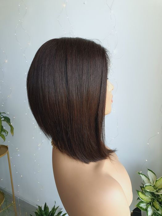 Peruka z włosów naturalnych Anna klasyk ciemny brąz long bob