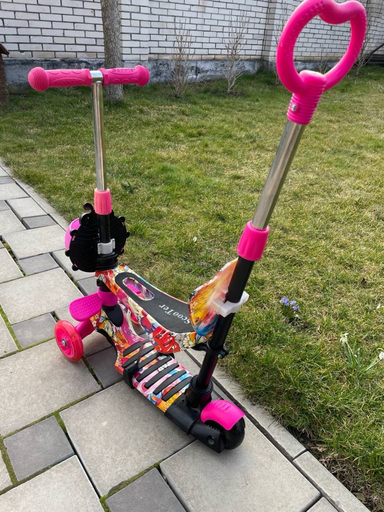 самокат скутер дитячий рожевий