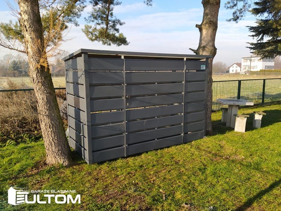 Wiata śmietnikowa blaszana, schowek na pojemniki na śmieci, śmietnik