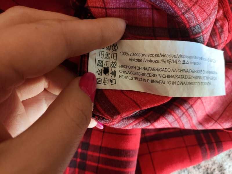 Czerwona koszula w kratę rozmiar M 100% wiskoza
