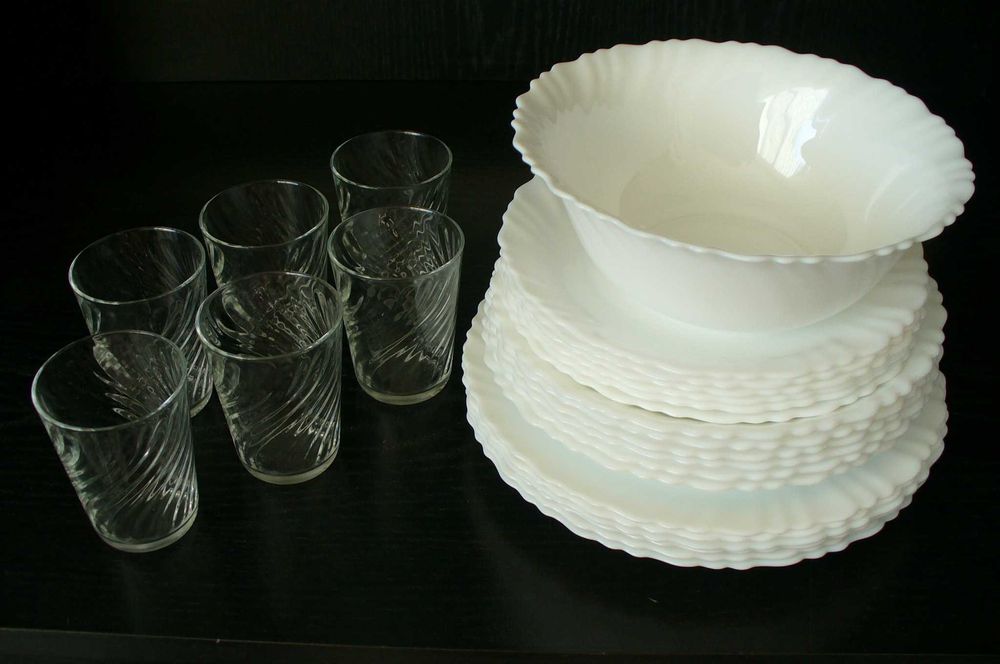 Serwis obiadowy dla 6 osób arcopal białe szkło hartowane