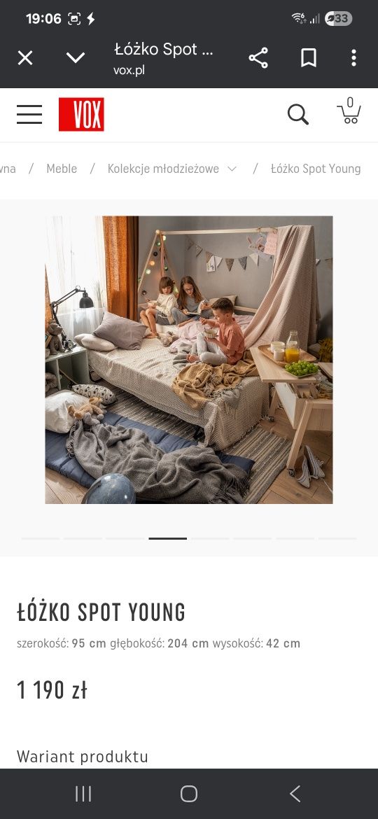 Łóżko VOX Spot Young 90x200 + wózek Tipi +dodatkowe łóżko + 2 materace