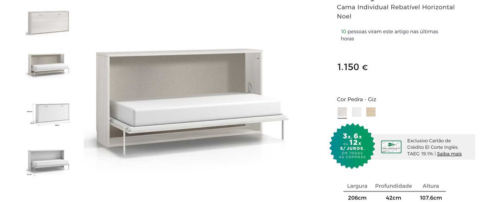 Cama Individual Rebatível de Móvel de Parede em Óptimo Estado