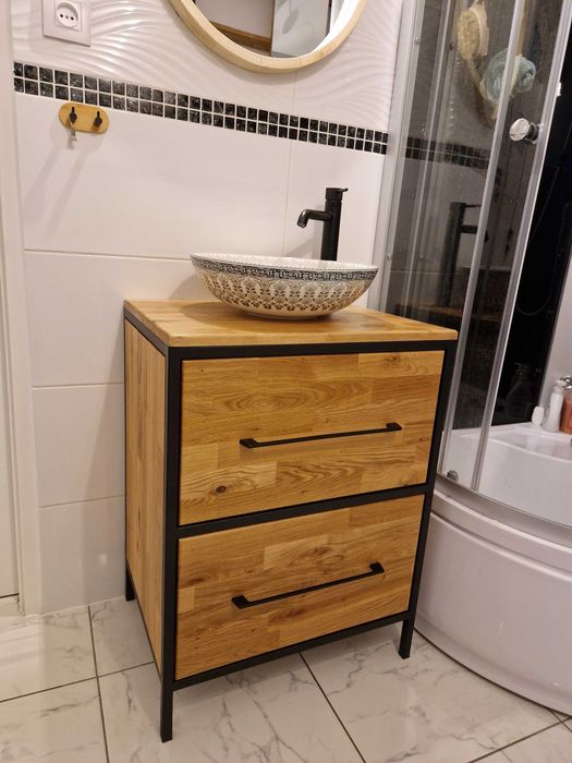Szafka Łazienkowa Umywalkę Dąb - 60x45x80cm Loft Komoda Drewno dębowe